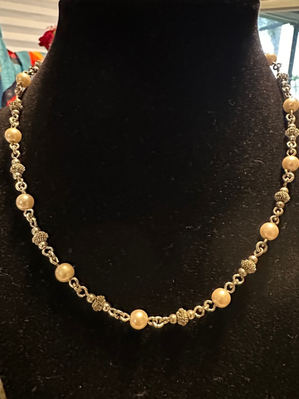 Classic Pearl and Silver Beaded Necklace - Cream Pearls